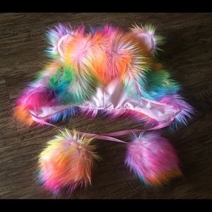 Rainbow Raver Furry Bear Hood